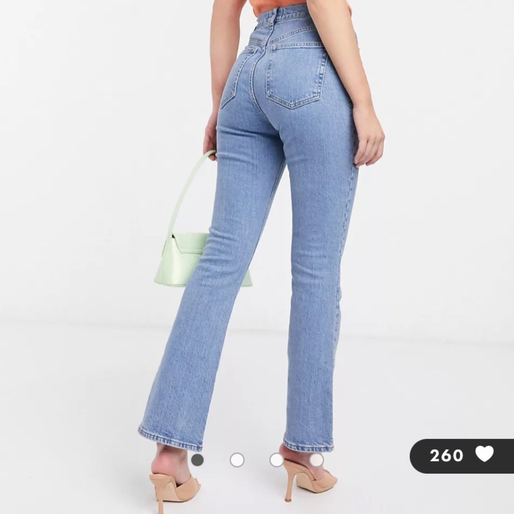 ASOS DESIGN high rise 70s stretch flares in bright mid wash W28 L32